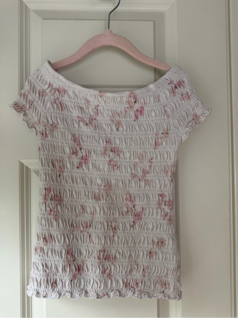 abercrombie kids White Smocked Crop Top with Pink Floral Print